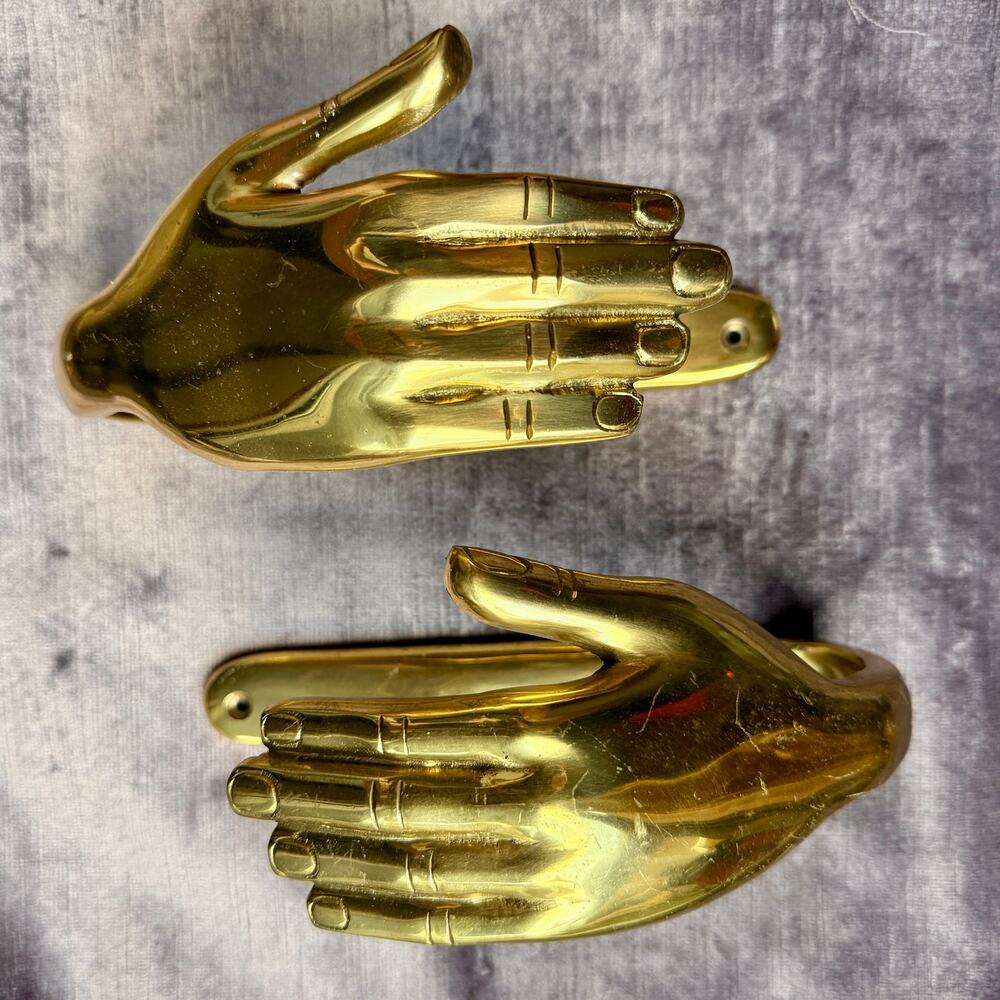 Pair of Brass Hand Curtain Tie Backs